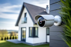 camera-exterieure-maison-verdure-ciel-bleu