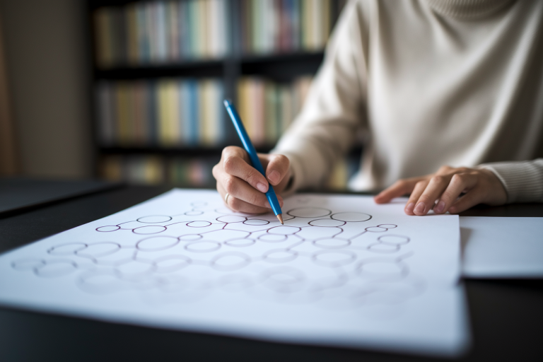 personne-bureau-carte-mentale-bibliotheque-floue