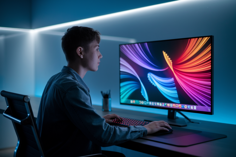 personne-tech-bureau-ecran-colore