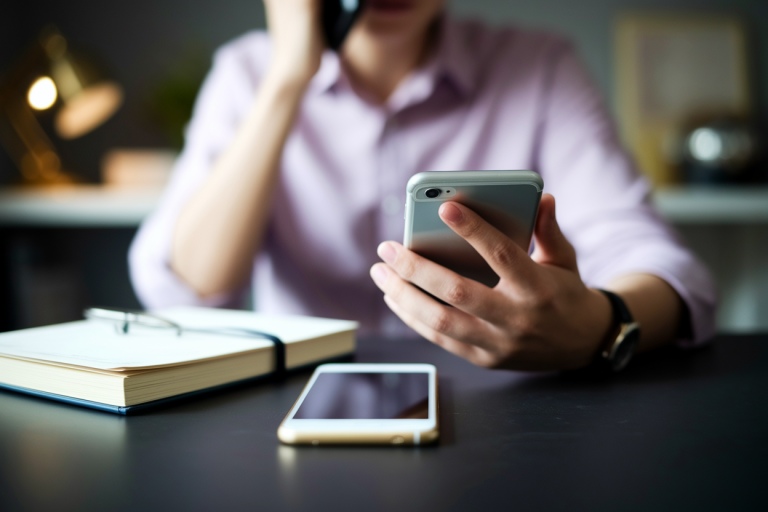 personne-telephone-bureau-chequier-smartphone