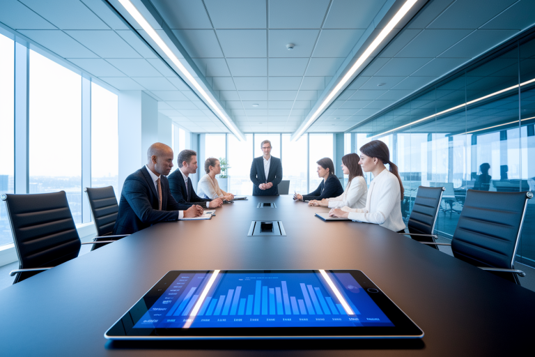 bureau-moderne-equipe-diverse-tablette