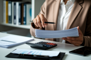 personne-bureau-papiers-calculatrice