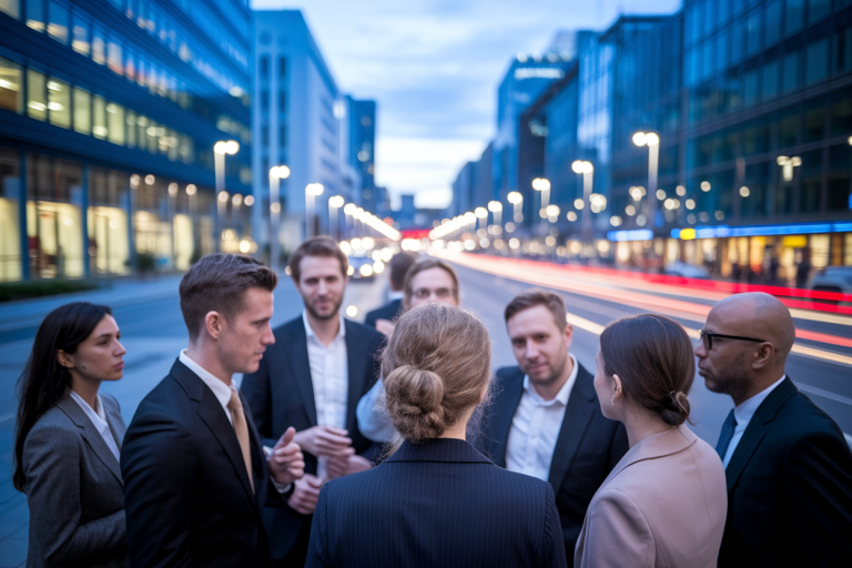 scene-urbaine-crepuscule-professionnels-discussion