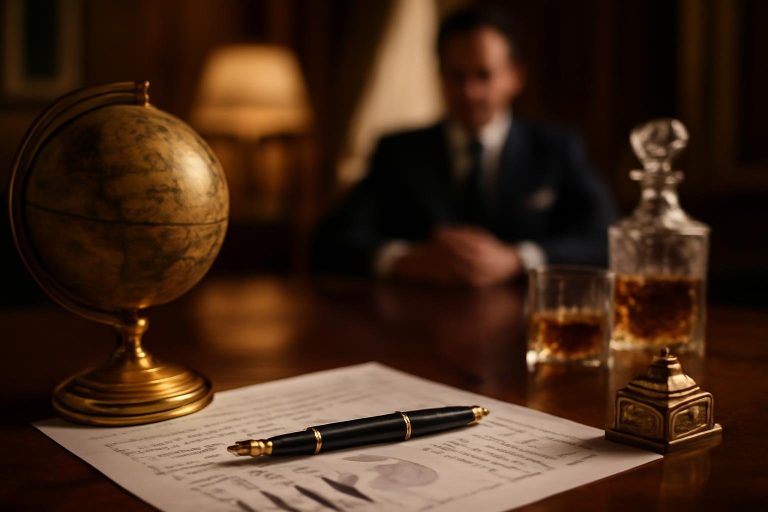 bureau-luxe-globe-stylo-documents