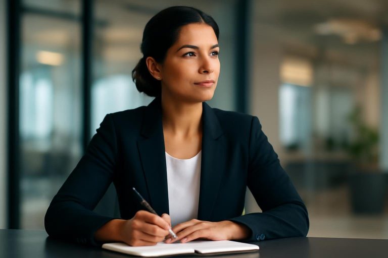 femme-professionnelle-bureau-cahier-brouillon