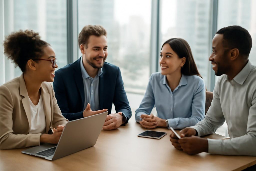 groupe-professionnels-bureau-urbain-discussion