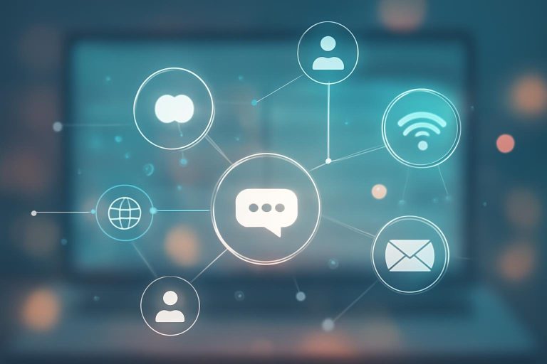 icones-flottantes-communication-ecran-flou