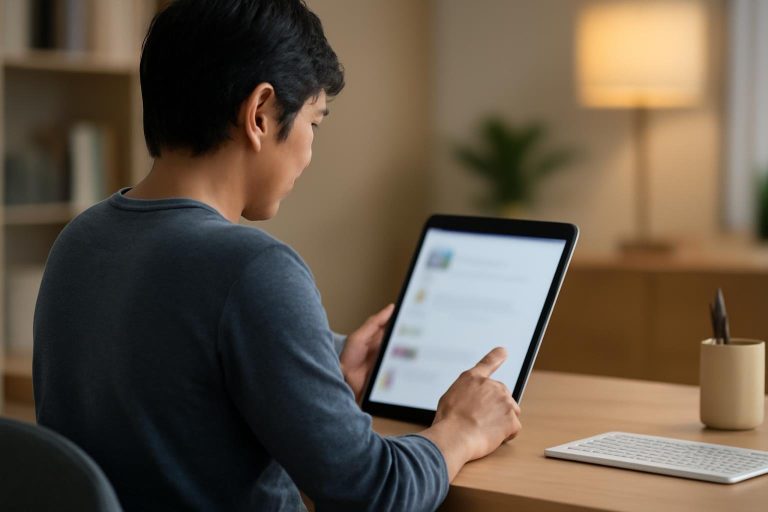 personne-bureau-tablette-bureau-moderne