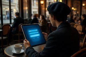personne-cafe-parisien-tablette-futuriste