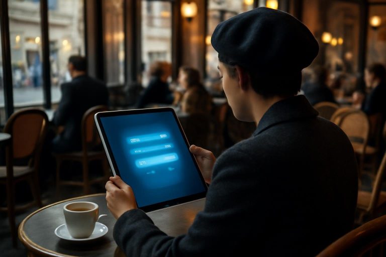 personne-cafe-parisien-tablette-futuriste