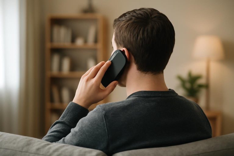 personne-smartphone-salon-moderne-bibliotheque-plante