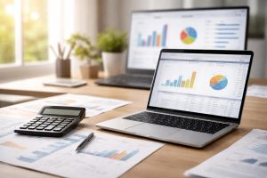 bureau-calculatrice-ordinateur-portable-graphique
