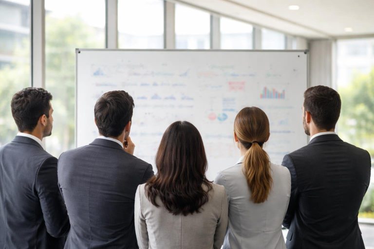 tableau-blanc-personnes-affaires-baie-vitree