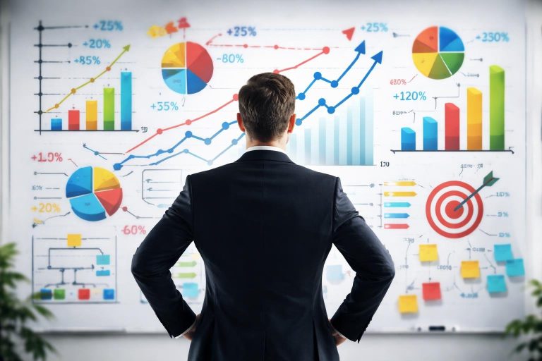 entrepreneur-tableau-blanc-graphiques-colorés